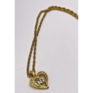 Vintage Nina Ricci Gold Tone NR Heart Pendant Necklace Designer Jewelry